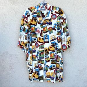 REYN Spooner vintage Hawaiian shirt USA AMERICA STATE MAP tropical mens 90s XL